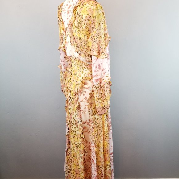 Bardot Blush & Yellow Print Frill Ruffle A Line Maxi Dress Size Medium NEW - Picture 7 of 11